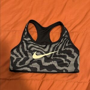 Nike Black & Gray Zebra-Print Sports Bra with Pale Yellow Swoosh